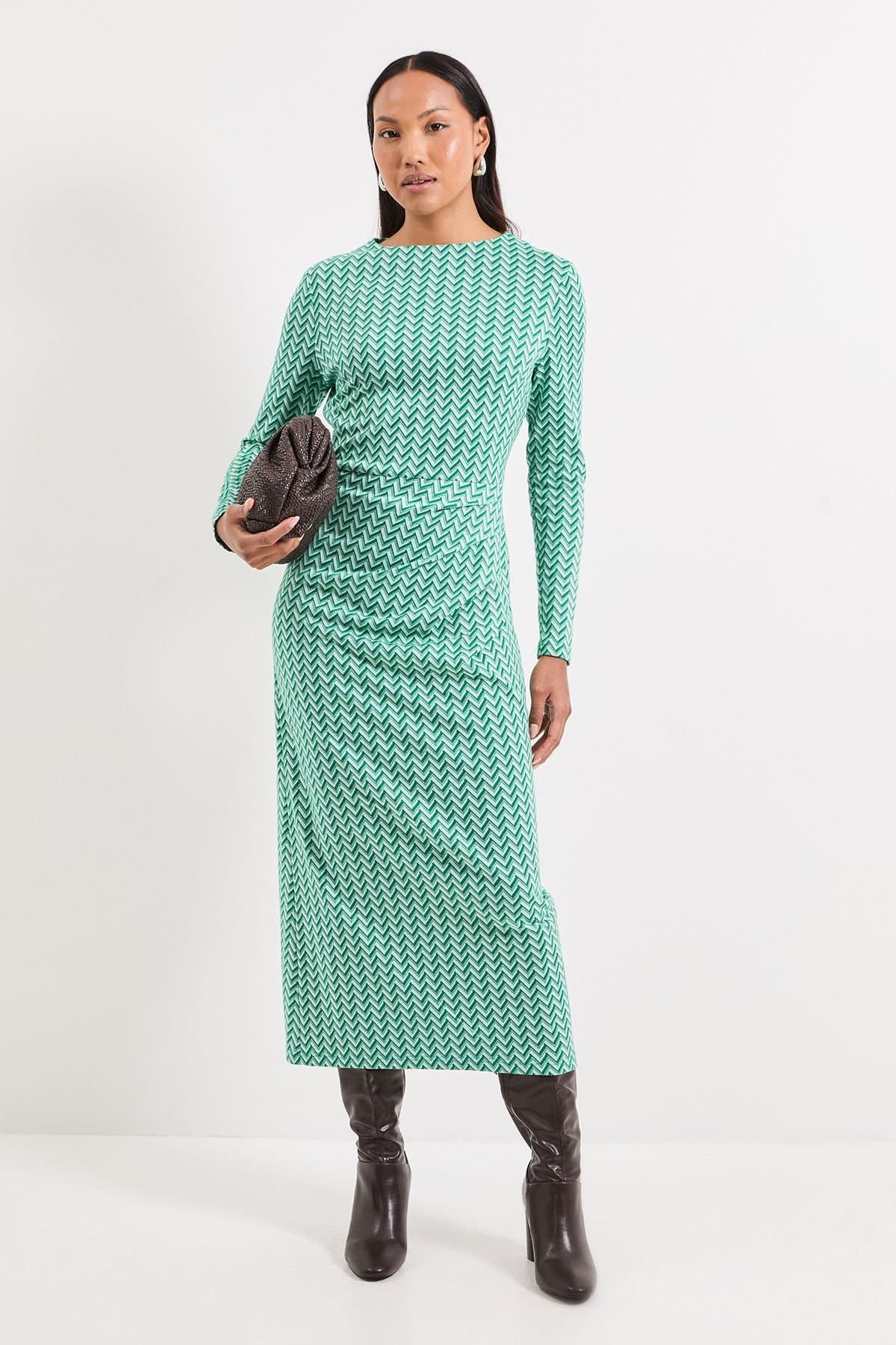 Principles Principles Women's Ponte Jacquard Ruched Maxi Dress in Green