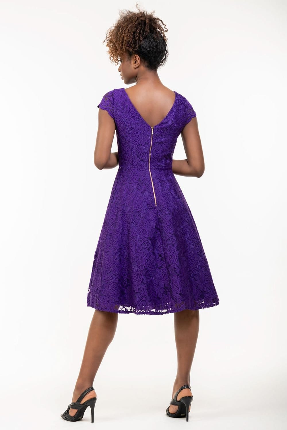 Jolie Moi Jolie Moi Women's Cap Sleeve 50s Lace Dress in Purple - 4