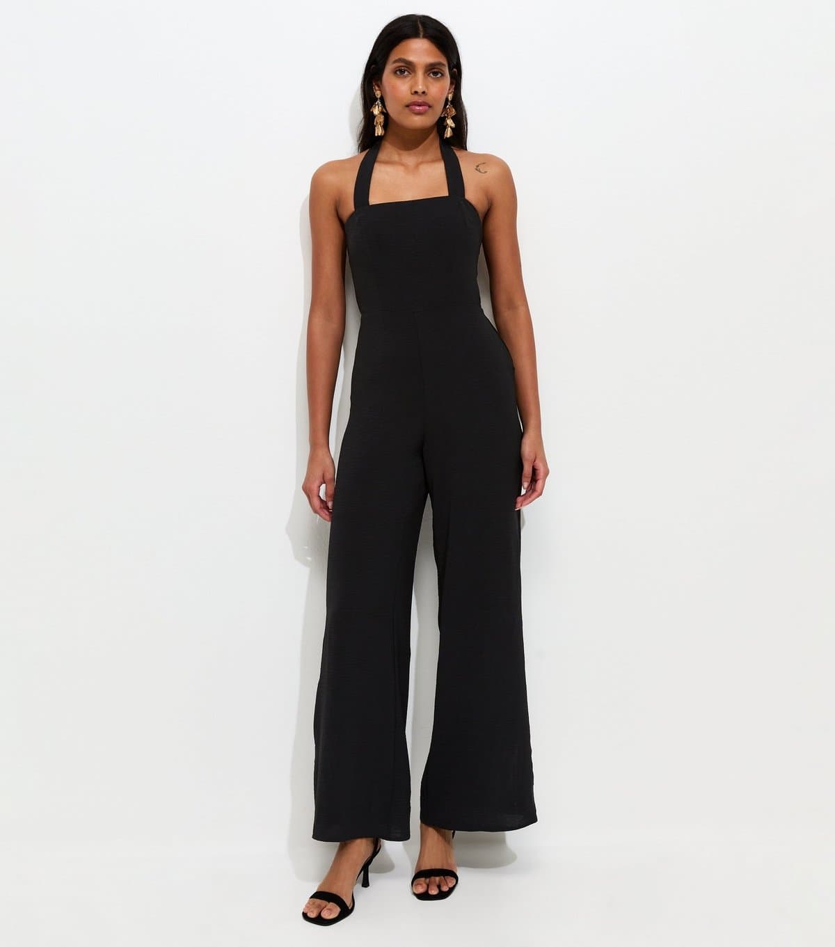 New Look Women's Black Square Neck Halter Strap Jumpsuit New Look