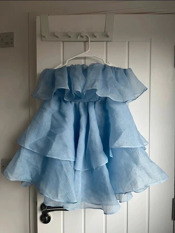 ASOS ASOS Luxe chiffon bandeau tiered mini dress in blue