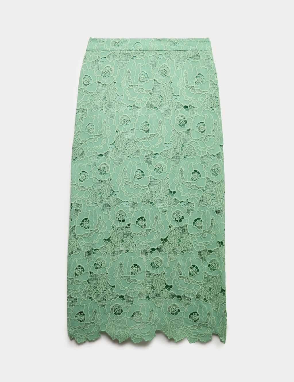 Marks & Spencer M&S Lace Cutwork Detail Midi Pencil Skirt Grass
