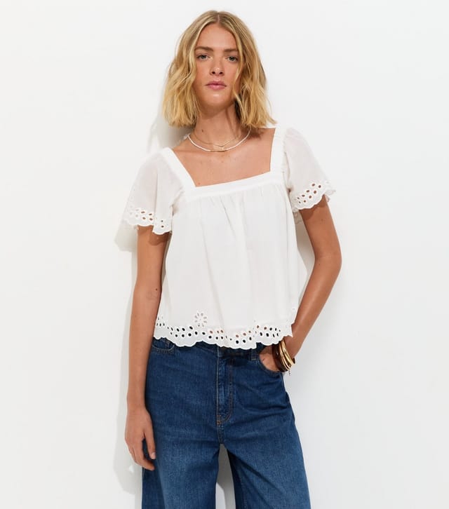 New Look Women's White Embroidered Square Neck Blouse New Look - 2