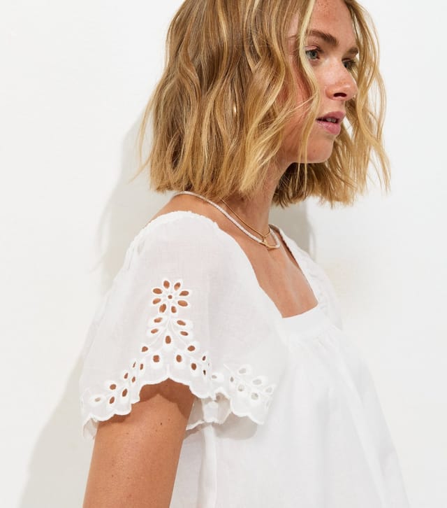 New Look Women's White Embroidered Square Neck Blouse New Look - 3