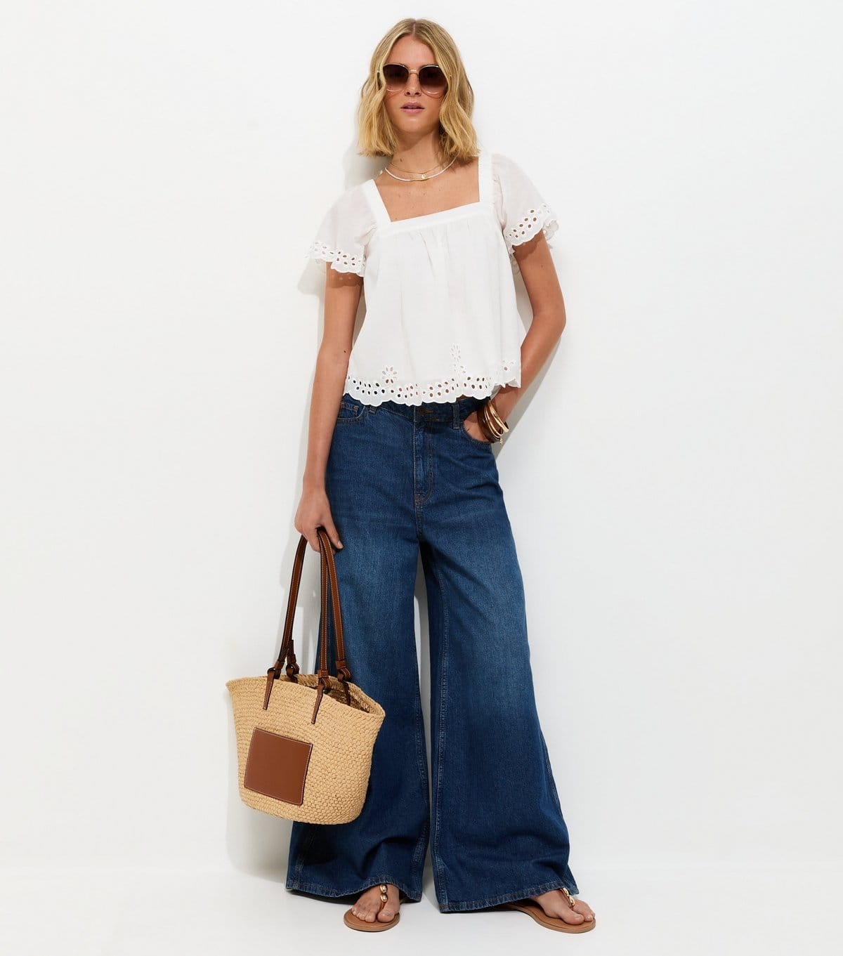 New Look Women's White Embroidered Square Neck Blouse New Look - 4