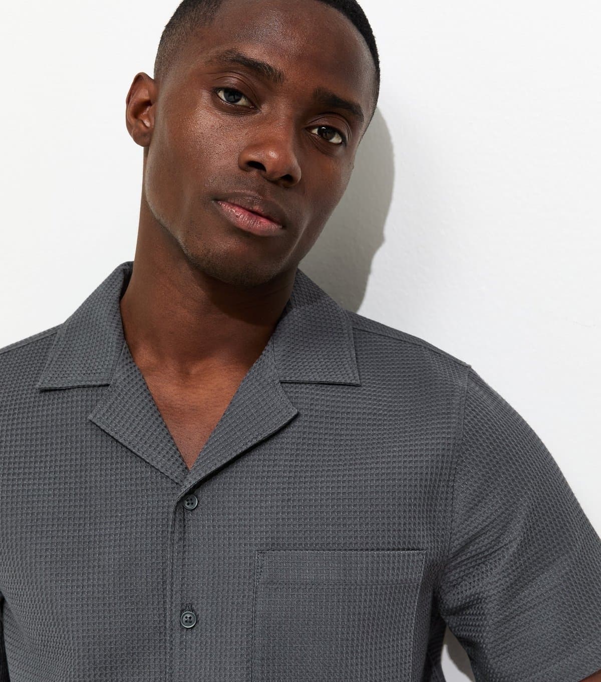 New Look Men's Dark Grey Regular Waffle Shirt New Look
