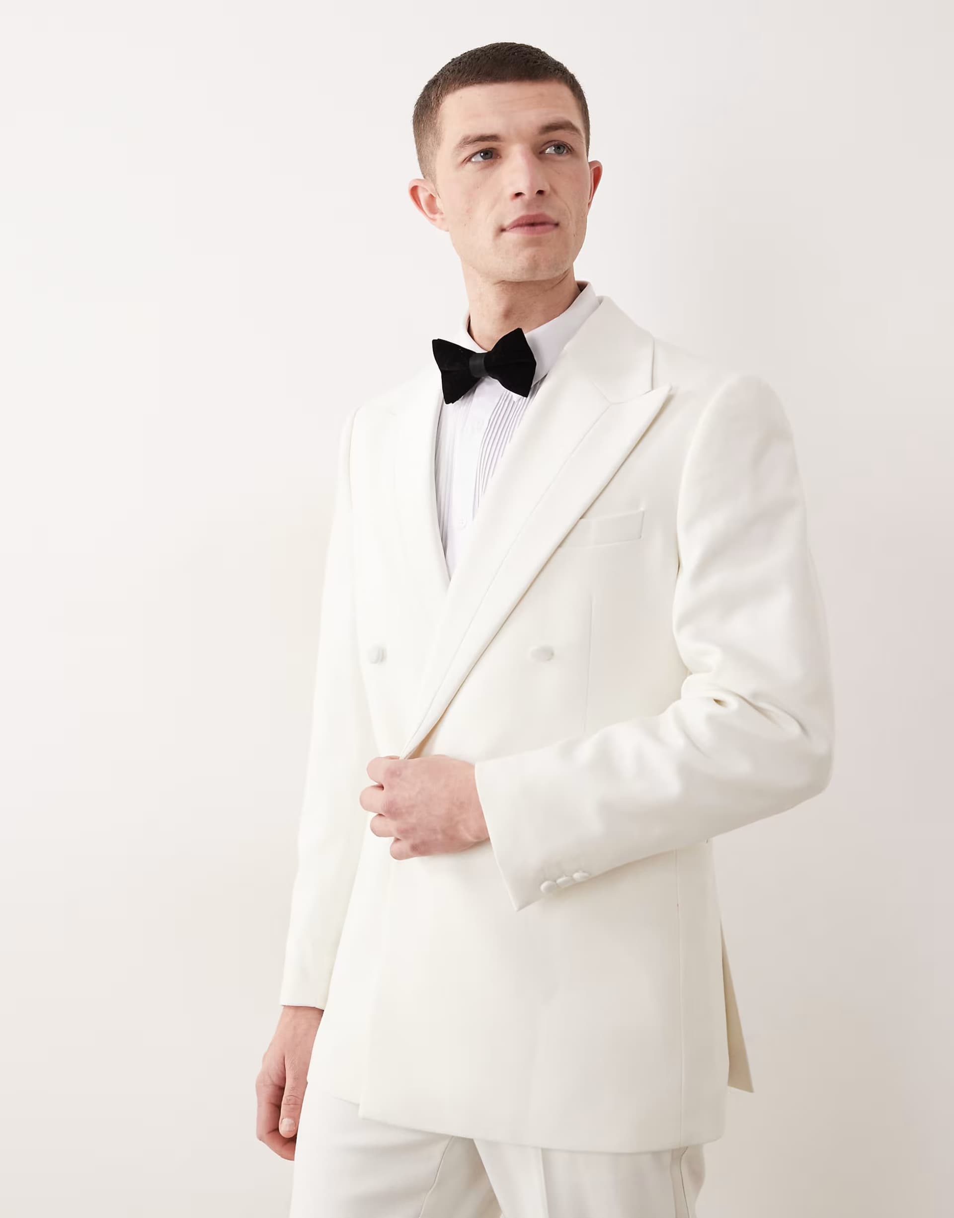 ASOS ASOS Double Breasted Tuxedo Jacket with Satin Detail in Ivory