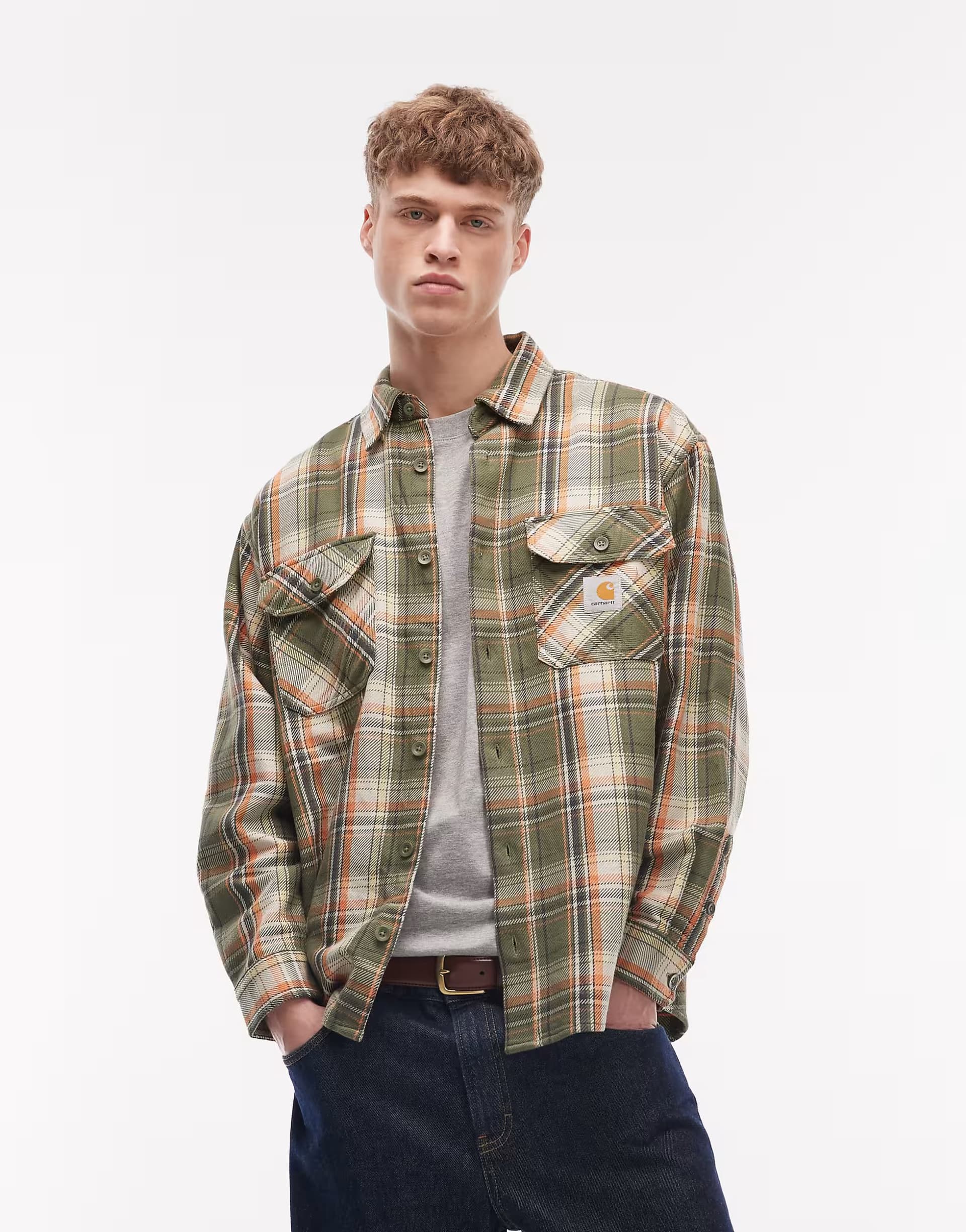 ASOS Carhartt WIP tunick long sleeve shirt in green check