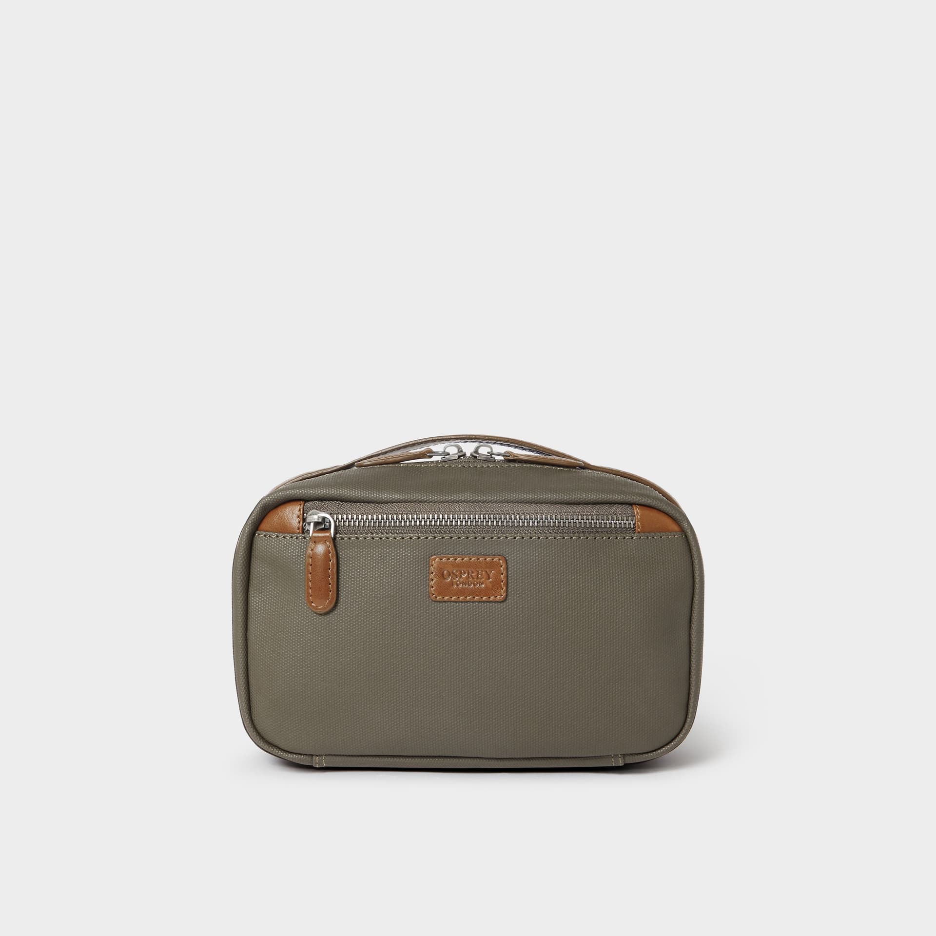 OSPREY LONDON OSPREY LONDON Men's The Frontline Waxed Canvas & Leather Tech Travel Pouch in Khaki