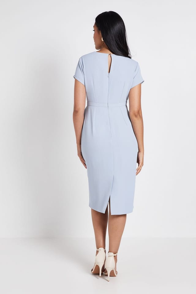 Wallis Wallis Women's Petite Tailored Crepe Ruffle Pencil Dress in Blue - 3