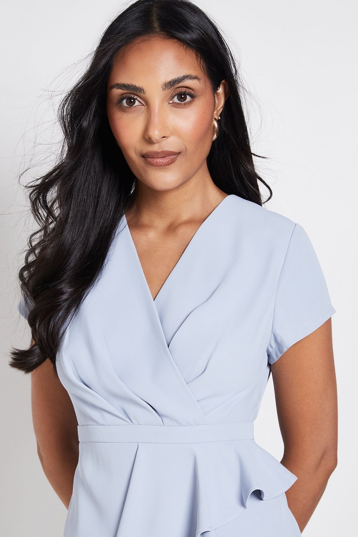 Wallis Wallis Women's Petite Tailored Crepe Ruffle Pencil Dress in Blue - 4