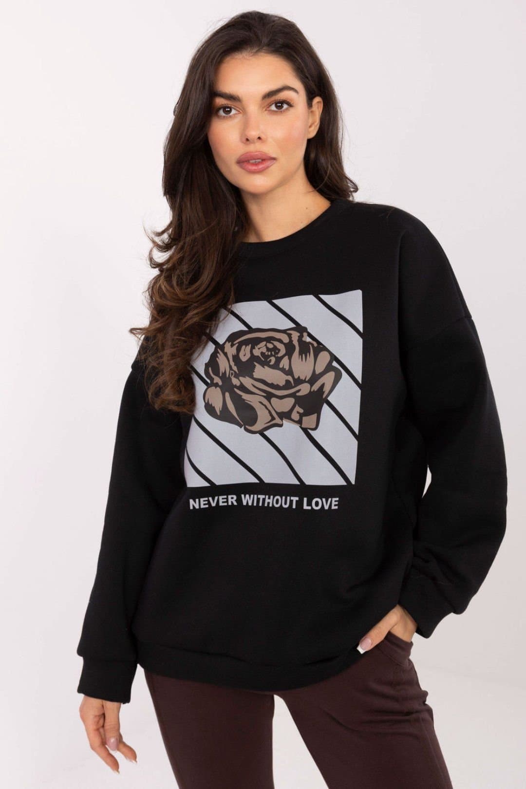 Love Lace Love Lace Women's Slogan Print Casual Sweatshirt in Black