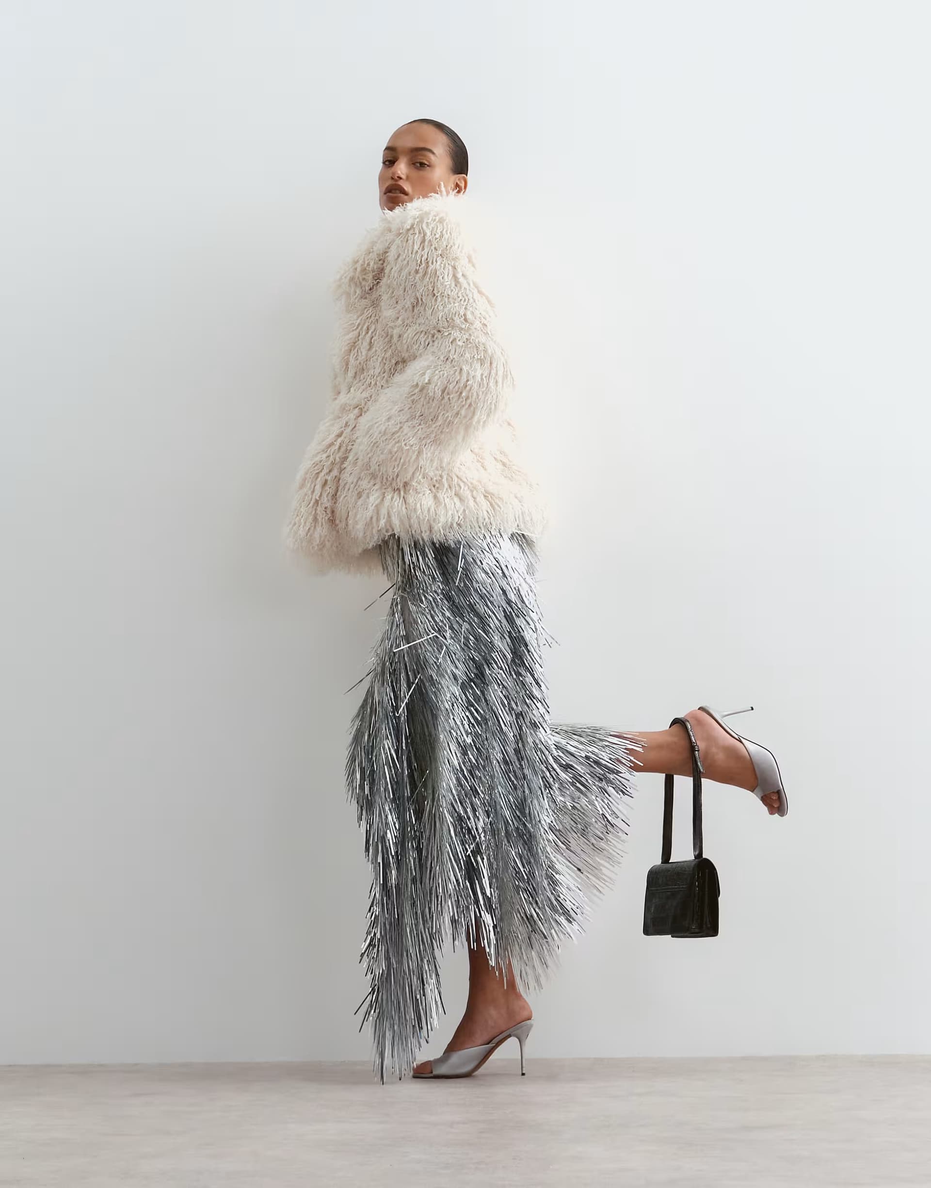 ASOS ARRANGE shard sequin maxi skirt in silver
