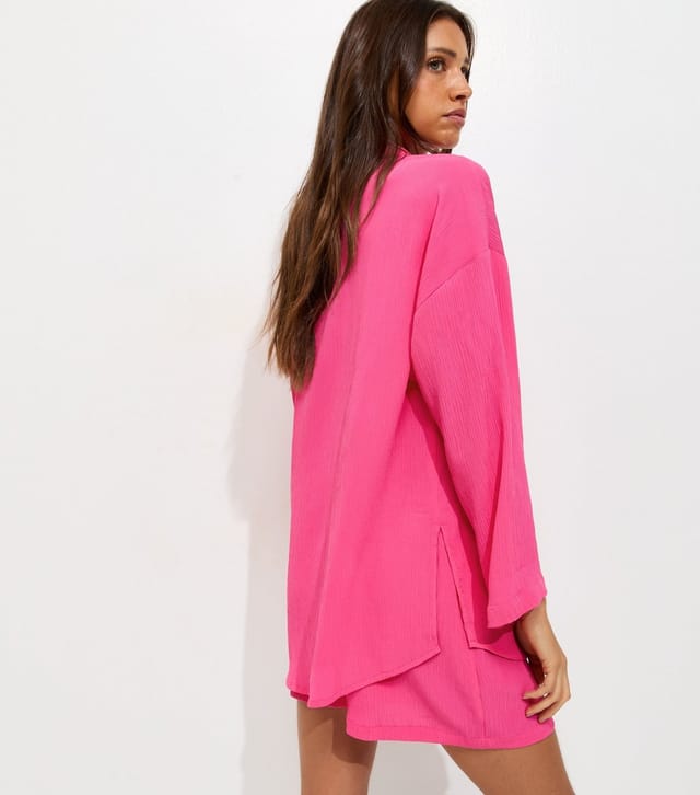New Look Women's Bright Pink Crinkled Beach Shirt New Look - 3
