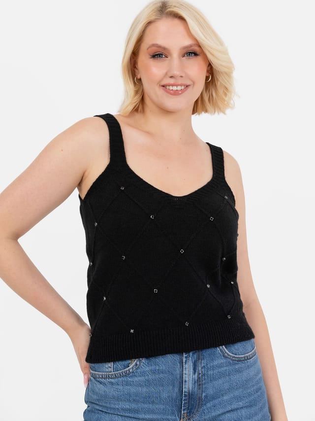 Lovedrobe Lovedrobe Women's Diamante Cardigan Crop Top Set in Black - 3