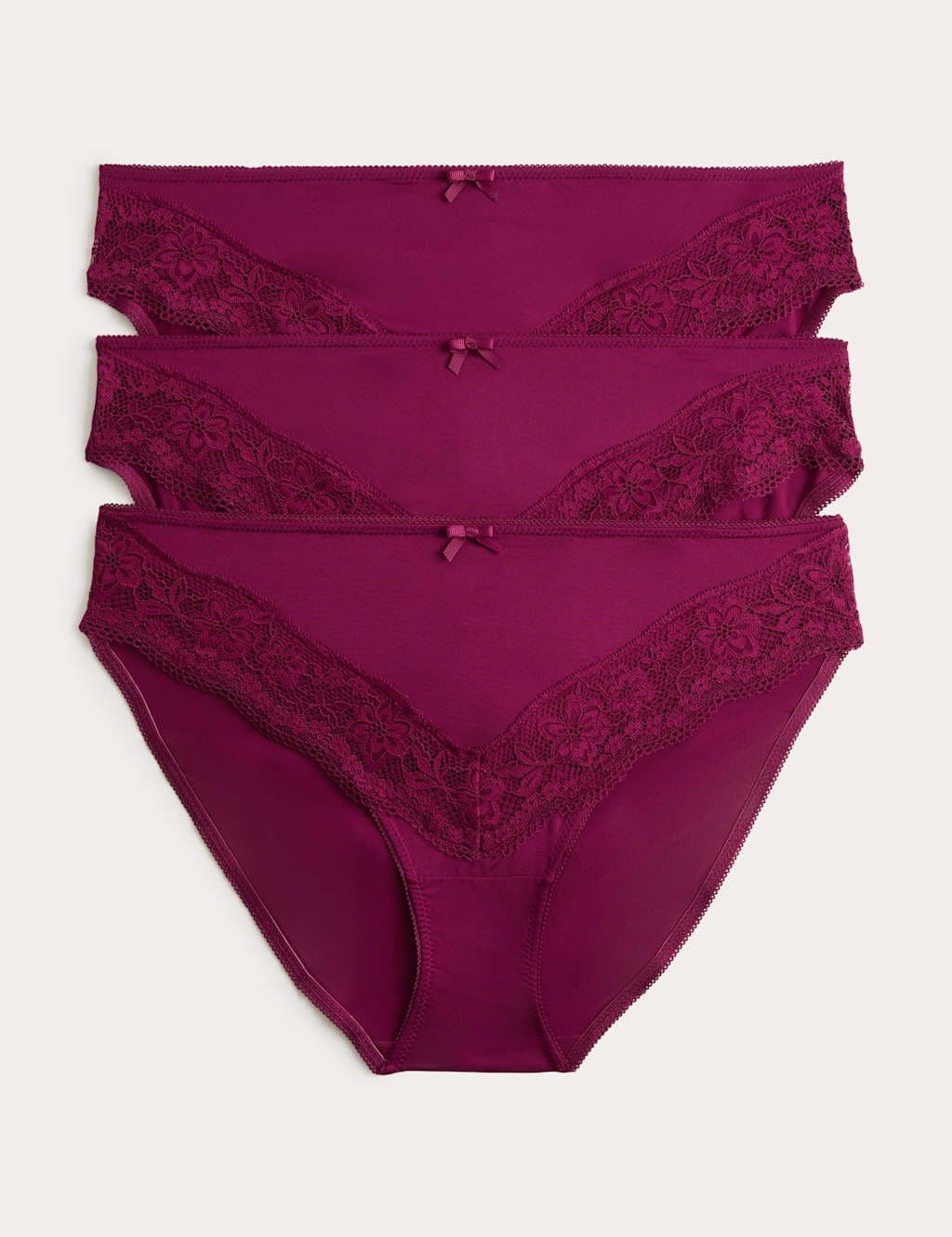 Marks & Spencer M&S 3 Pack Jasmine Lace Trim High Leg Knickers Dark Raspberry