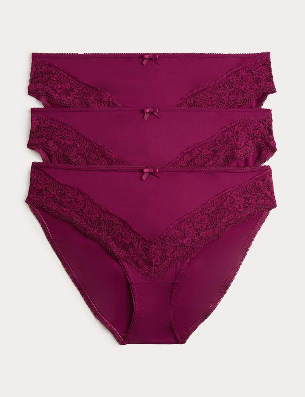 Marks & Spencer M&S 3 Pack Jasmine Lace Trim High Leg Knickers Dark Raspberry - 1