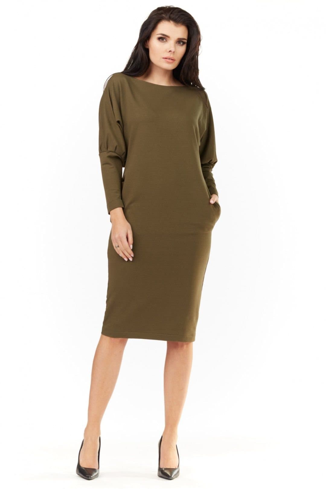 Love Lace Love Lace Women's Long Sleeve Simple Slip Pocket Dress in Green