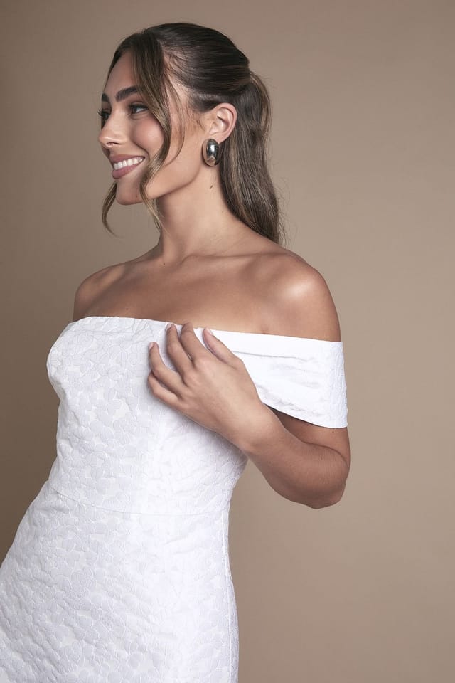 Oasis Oasis Women's Off The Shoulder Jacquard Wedding Mini Dress in Ivory - 2