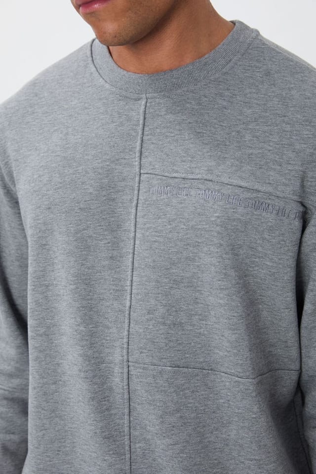 Tommy Life Tommy Life Men's Solid Crew Neck Sweatshirt in Grey - 2