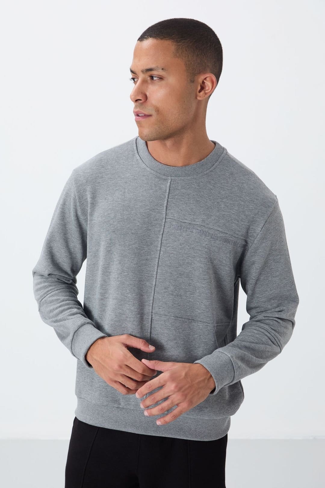 Tommy Life Tommy Life Men's Solid Crew Neck Sweatshirt in Grey - 4