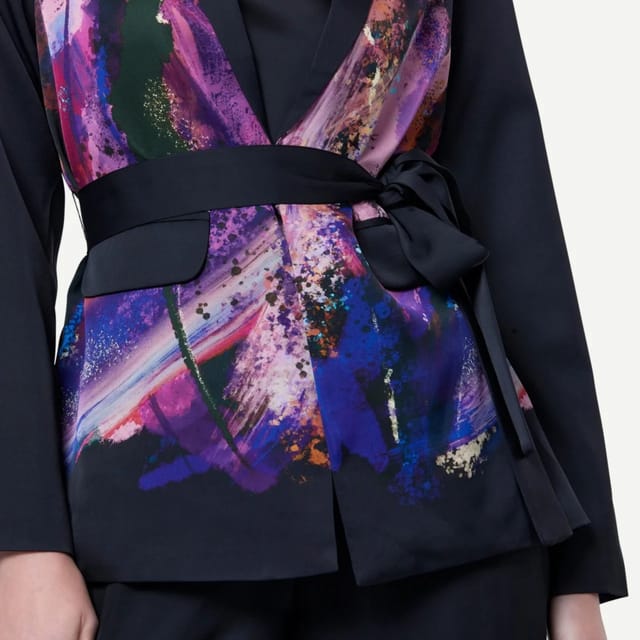 Zafur official Zafur official Women's Mayfair Blazer in Brushstroke Print/Caviar - 2