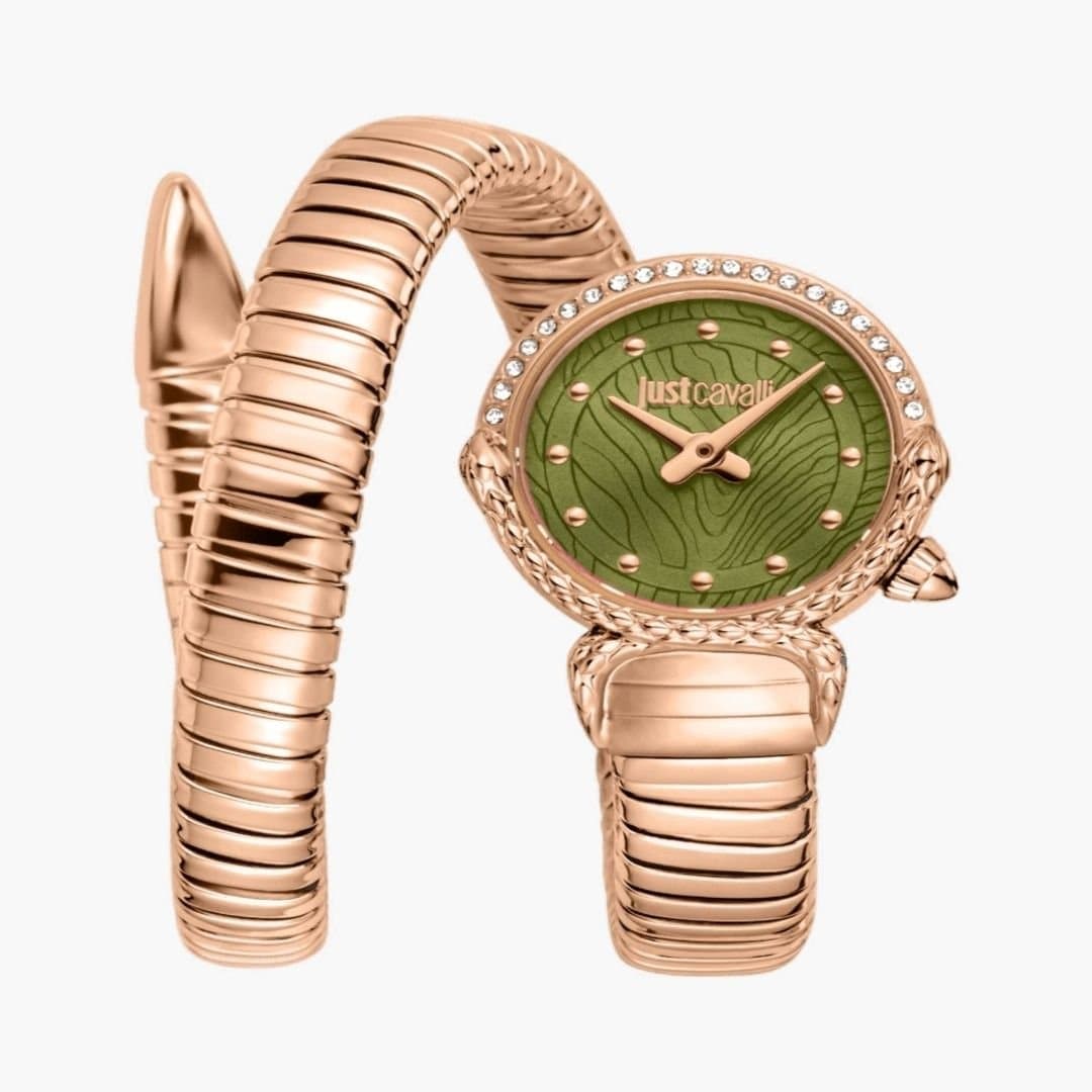 Just Cavalli Just Cavalli Women's Snake Rose Gold Color Olive Dial Rose Gold Color Stainless Steel Watch