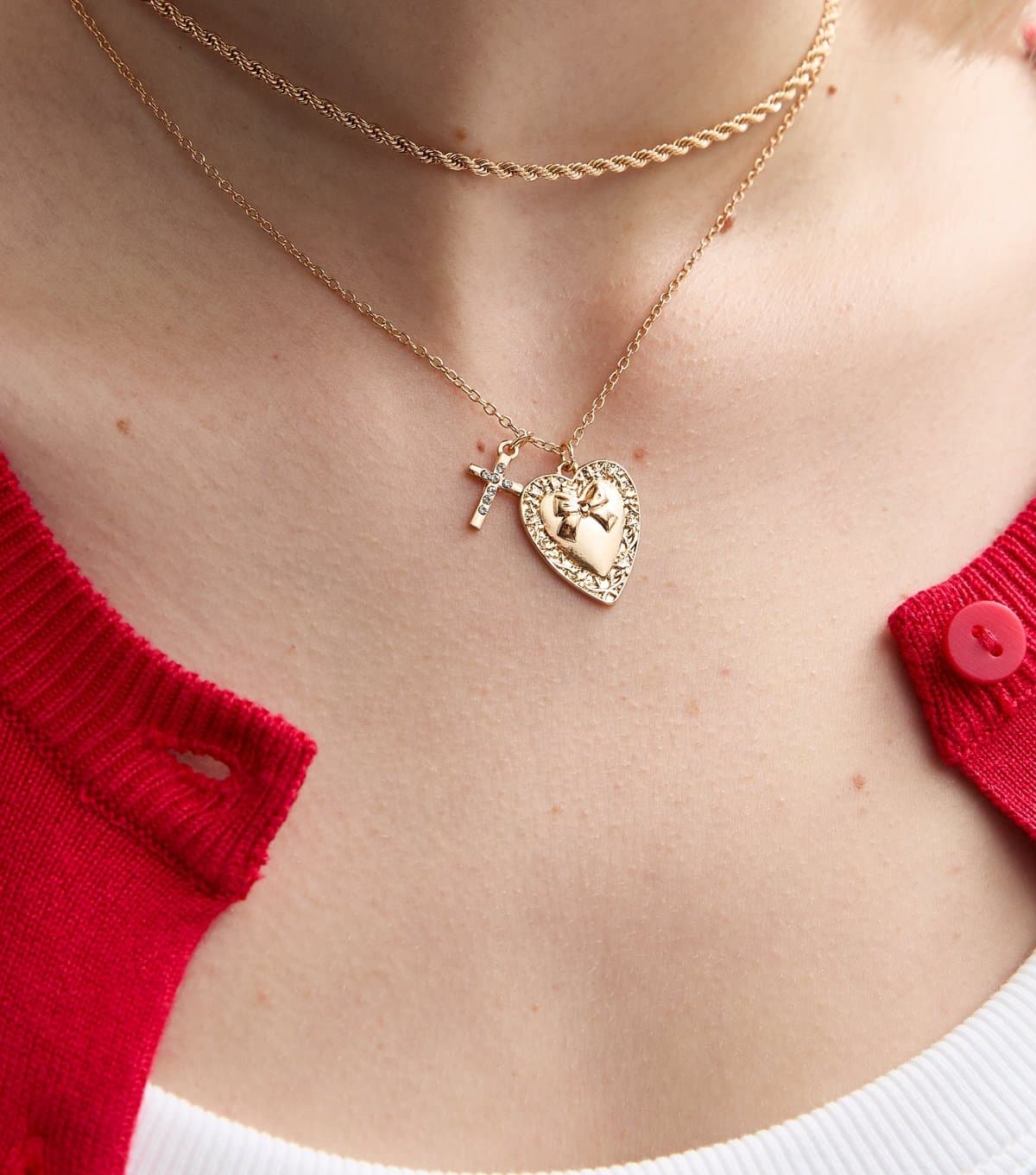 New Look Gold Tone Layered Multi Charm Necklace New Look