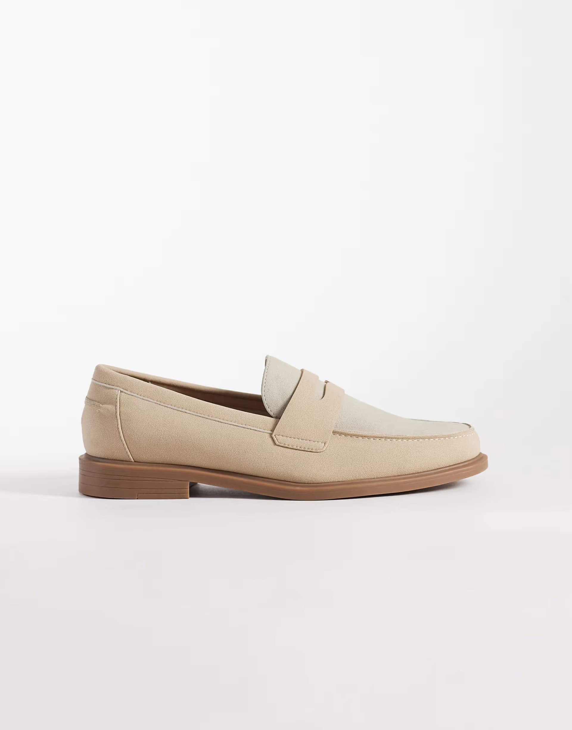 ASOS ASOS DESIGN penny loafers in beige and cream