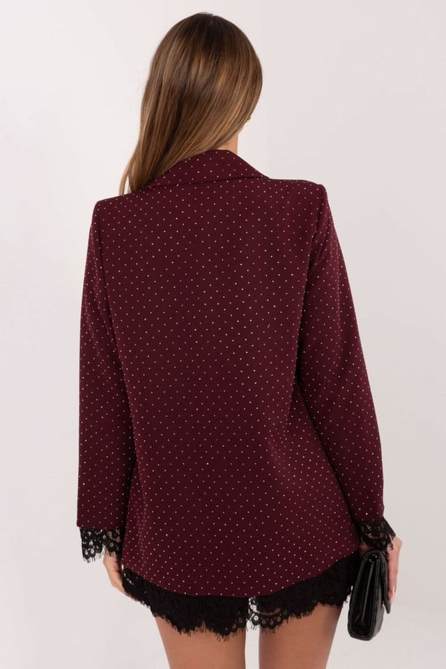 Love Lace Love Lace Women's Elegant Lace Trim Blazer with Jet Detail in Burgundy - 3