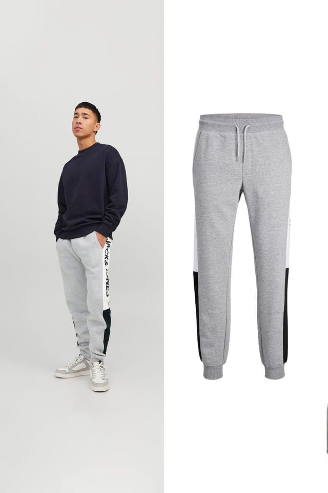 jack & jones Jack & Jones Men's Logo Cotton Joggers Light Grey Melange Pullover Style, XXL - 3