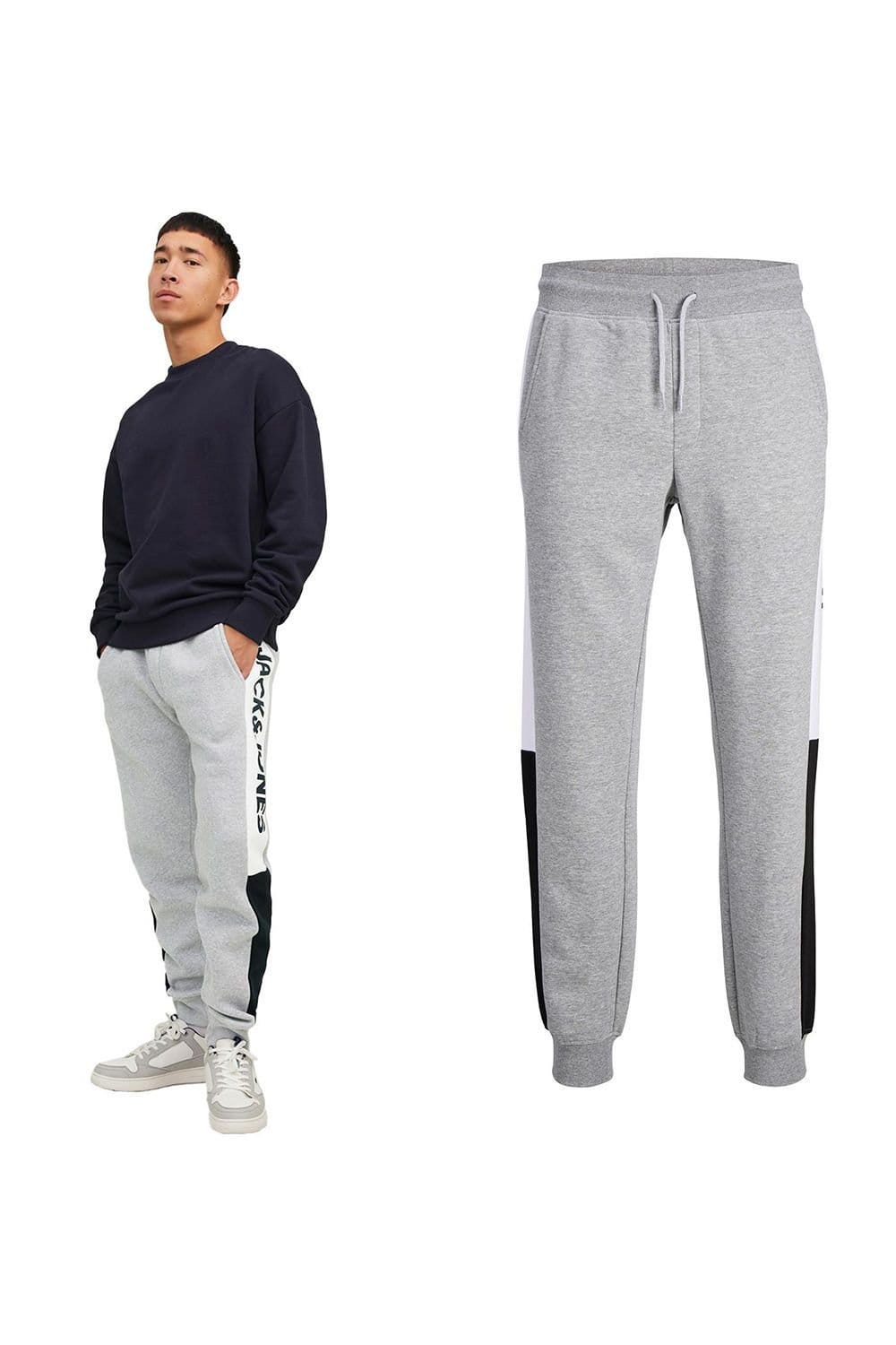 jack & jones Jack & Jones Men's Logo Cotton Joggers Light Grey Melange Pullover Style, XXL - 4
