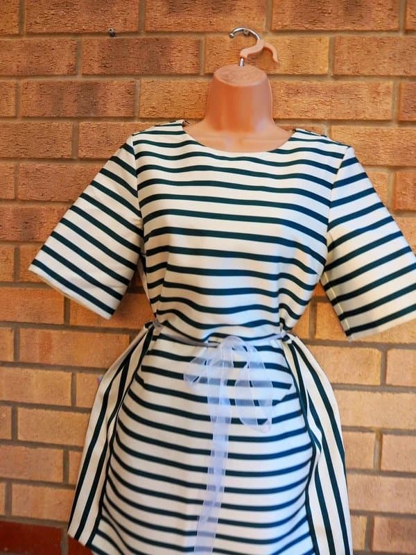 Topshop Topshop white cream green striped satin belt a line tailored party formal casual dress 12 M