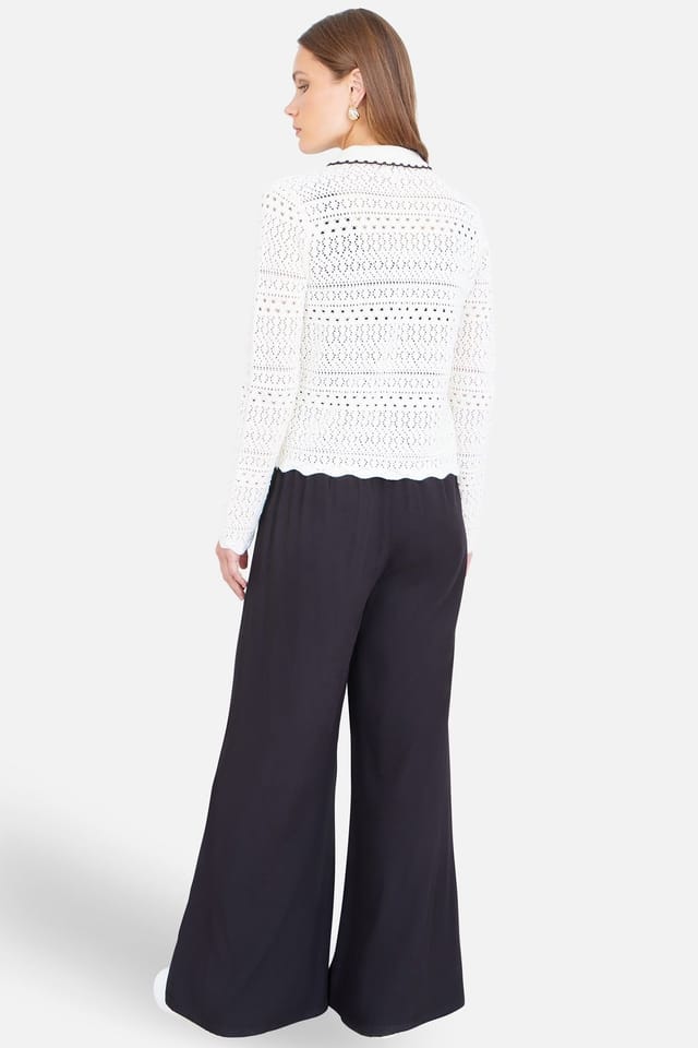 Yumi Yumi Women's Ivory Crochet Knitted Cardigan With Peter Pan Collar in Off-White - 3