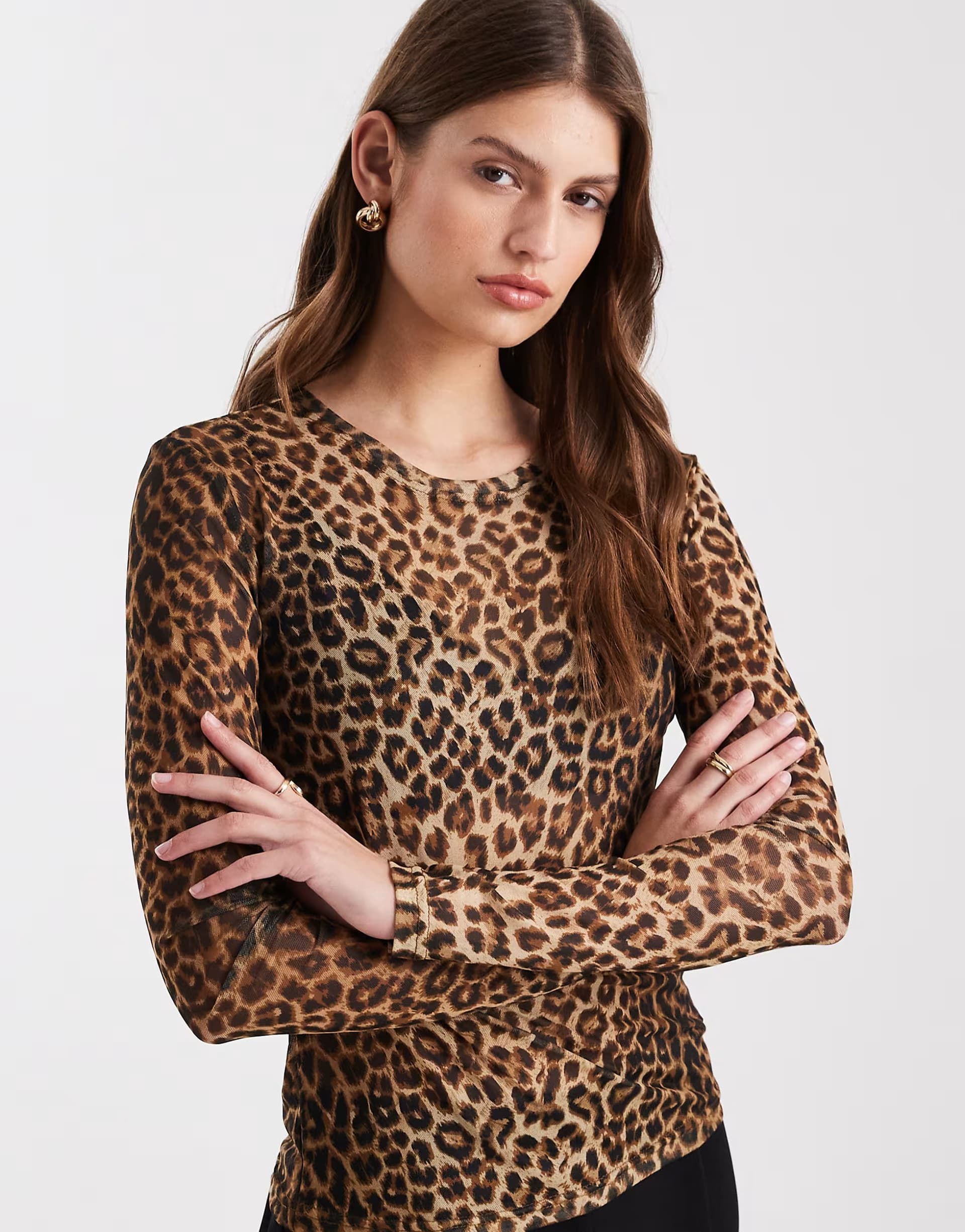 ASOS Vero Moda sheer long sleeve mesh top in leopard print