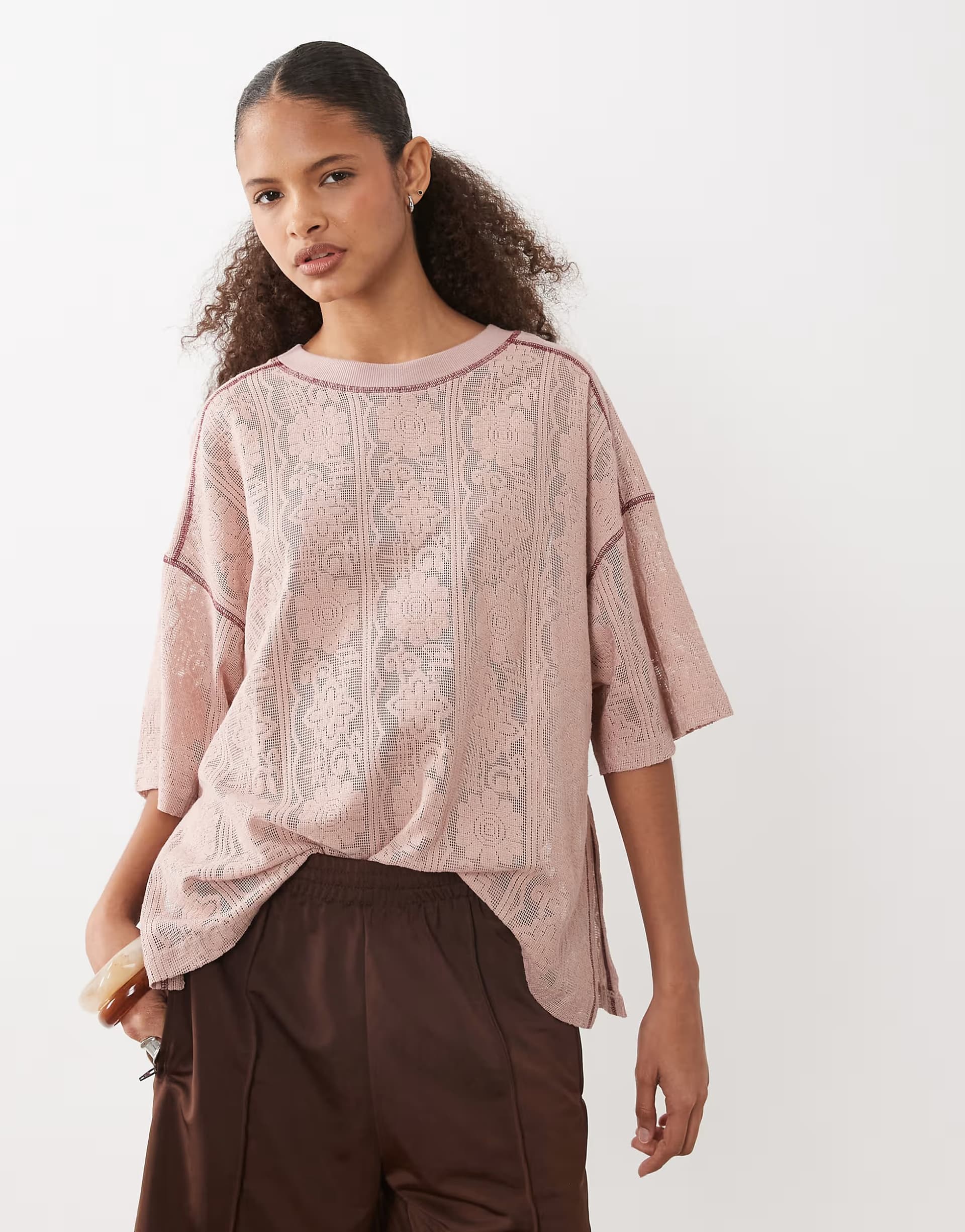 ASOS ASOS DESIGN jersey crochet oversized t-shirt in pink