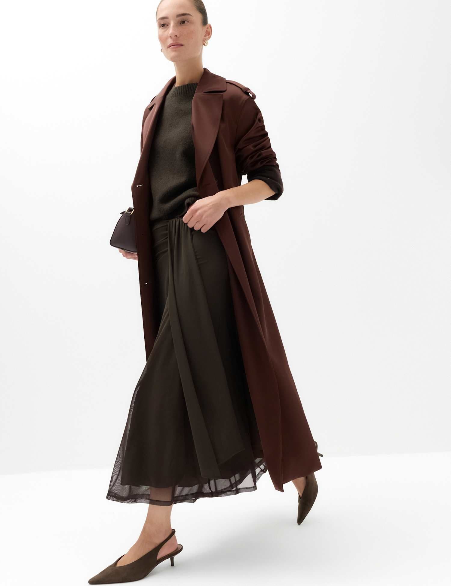 Marks & Spencer M&S Mesh Midi A Line Skirt Brown