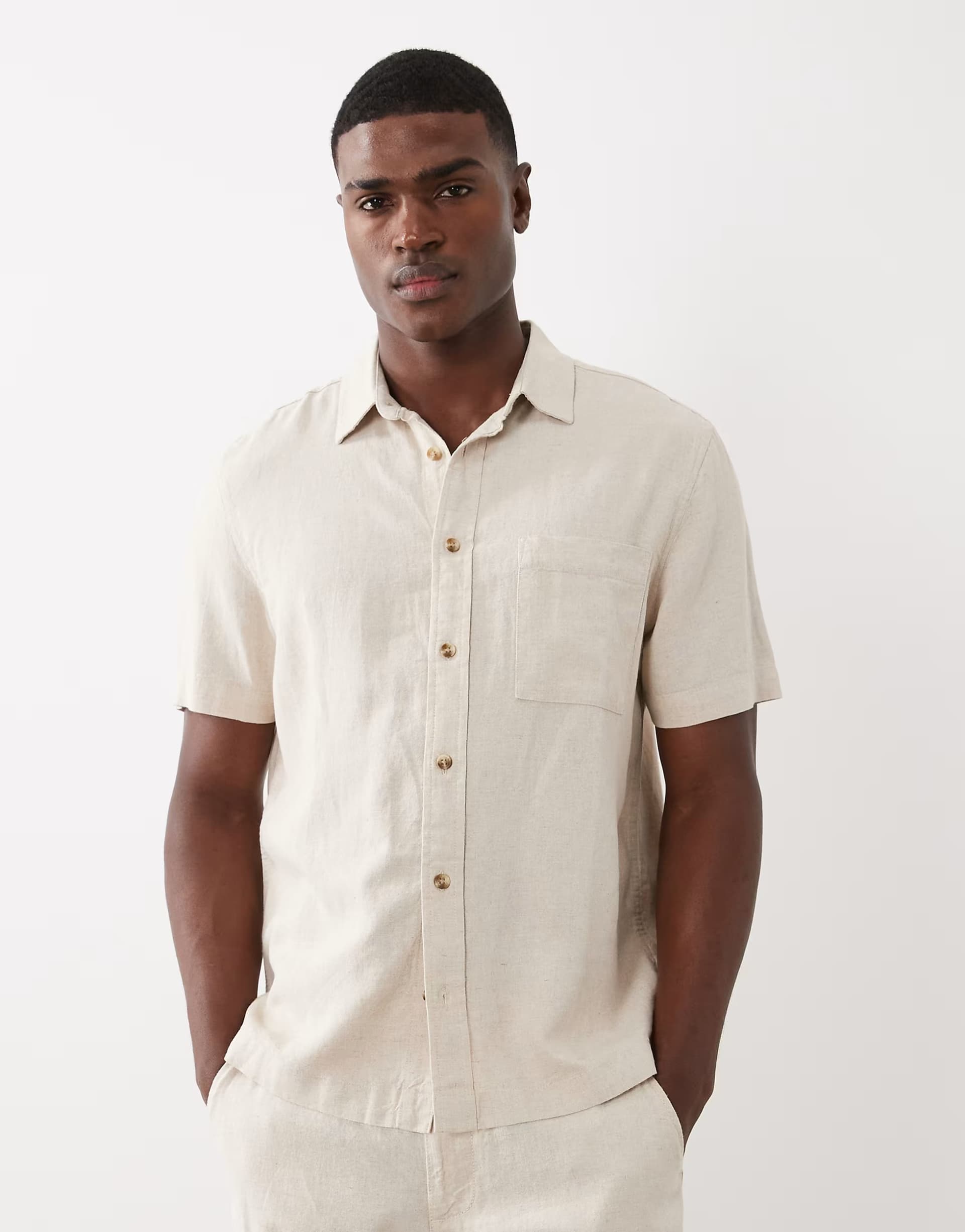 ASOS ASOS DESIGN co-ord regular fit linen blend shirt in beige