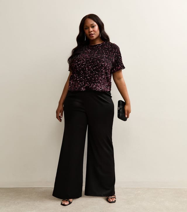 New Look Women's Plus Size Burgundy Sequinned Top Curves New Look - 3