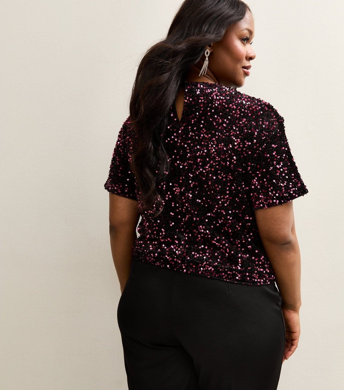New Look Women's Plus Size Burgundy Sequinned Top Curves New Look - 4