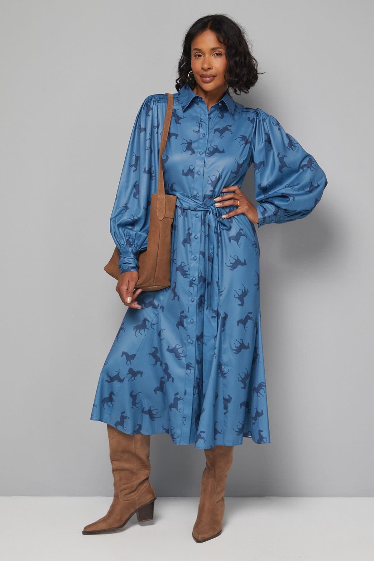 Wallis Wallis Women's Printed Pleat Detail Shirt Dress in Blue