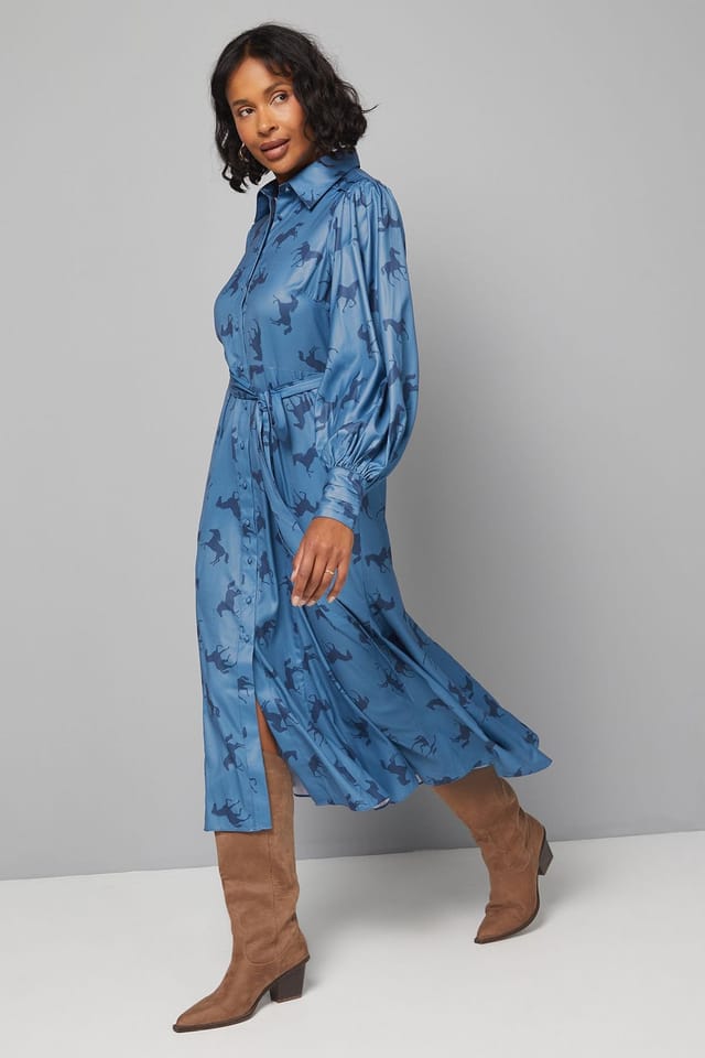 Wallis Wallis Women's Printed Pleat Detail Shirt Dress in Blue - 2