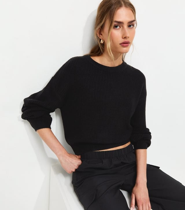 New Look Women's Black Ribbed Knit Meet The Jean Jumper New Look - 2