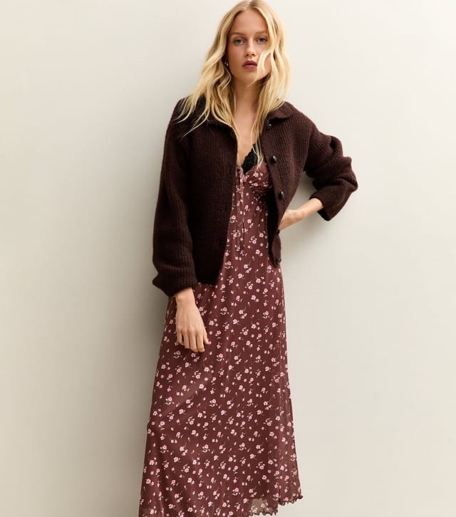 New Look Women's Brown Floral Print Lace Trimmed Midi Dress New Look - 3