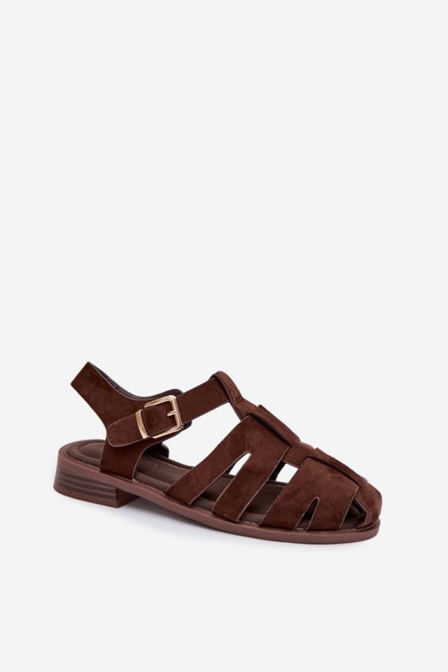 Love Lace Love Lace Women's Roman Style Flat Sandals Adjustable Strap Gold Buckle Summer in Brown - 2