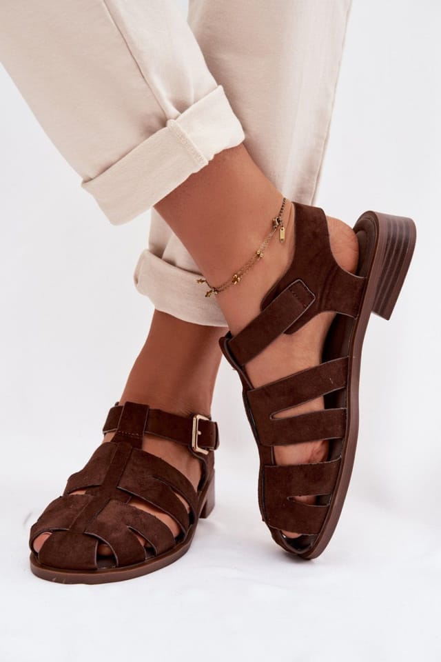 Love Lace Love Lace Women's Roman Style Flat Sandals Adjustable Strap Gold Buckle Summer in Brown - 3