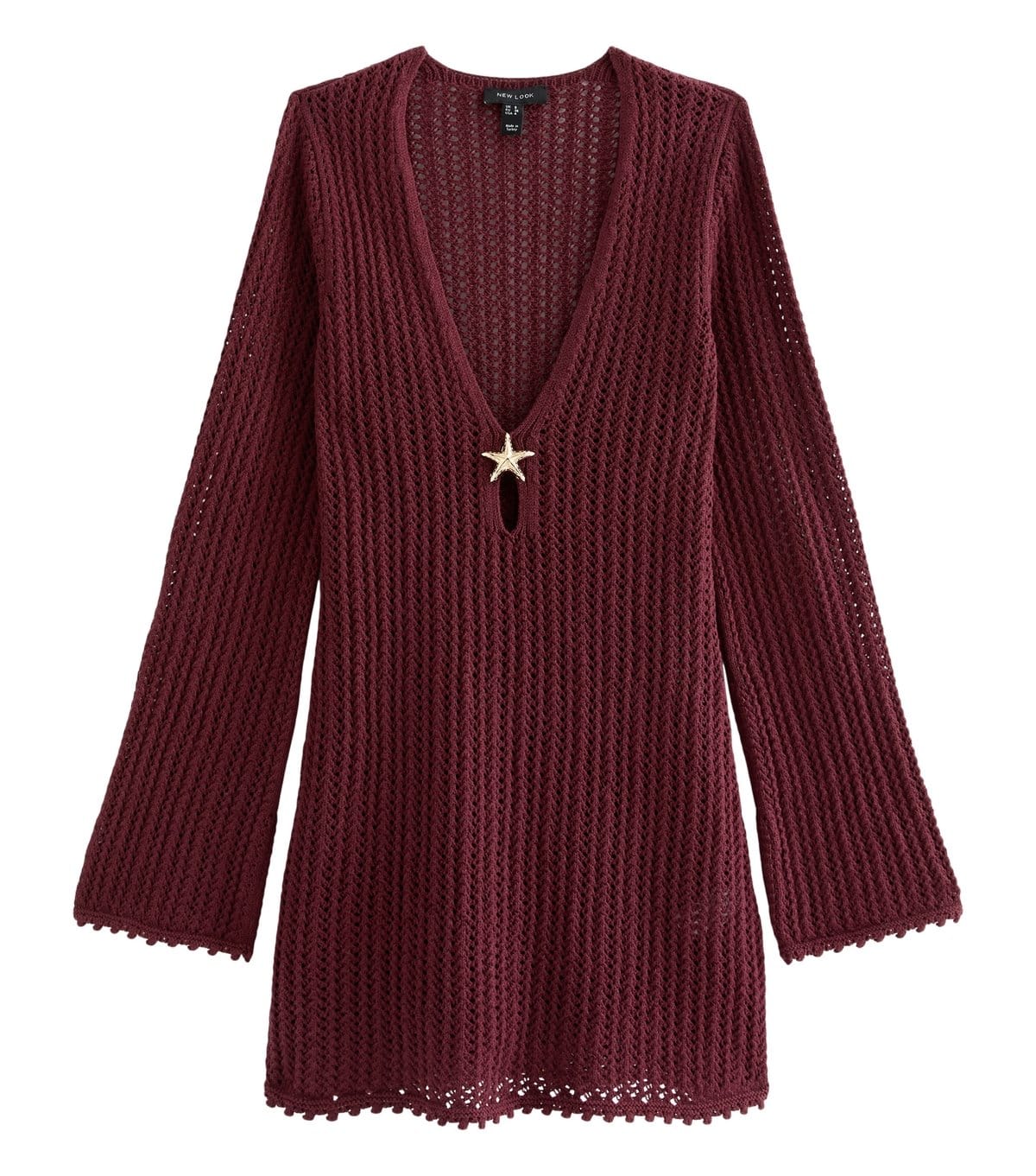 New Look Burgundy Crochet Kaftan Beach Dress