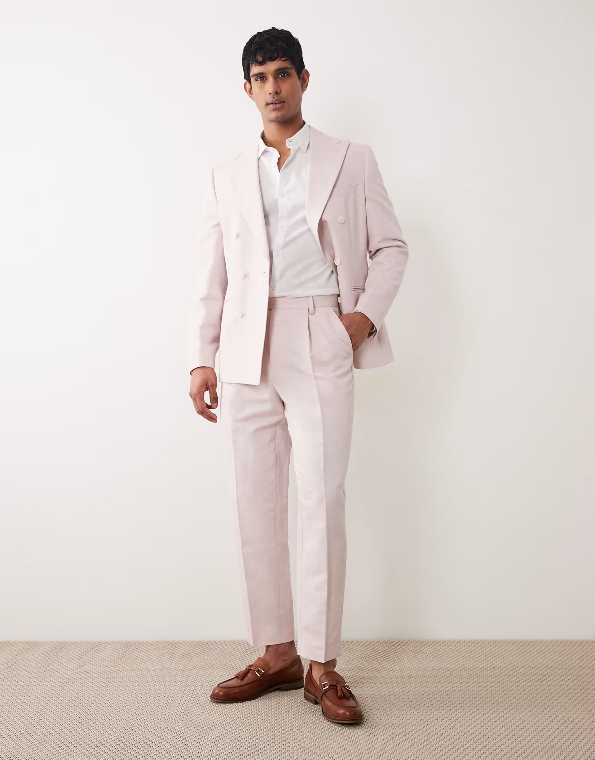 ASOS ASOS DESIGN relaxed tapered linen rich suit trousers in pink