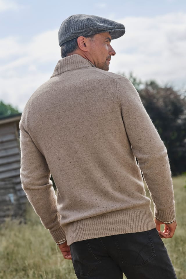 WoolOvers WoolOvers Men's 100% Wool Lincoln Zipper Cardigan in Camel - 2
