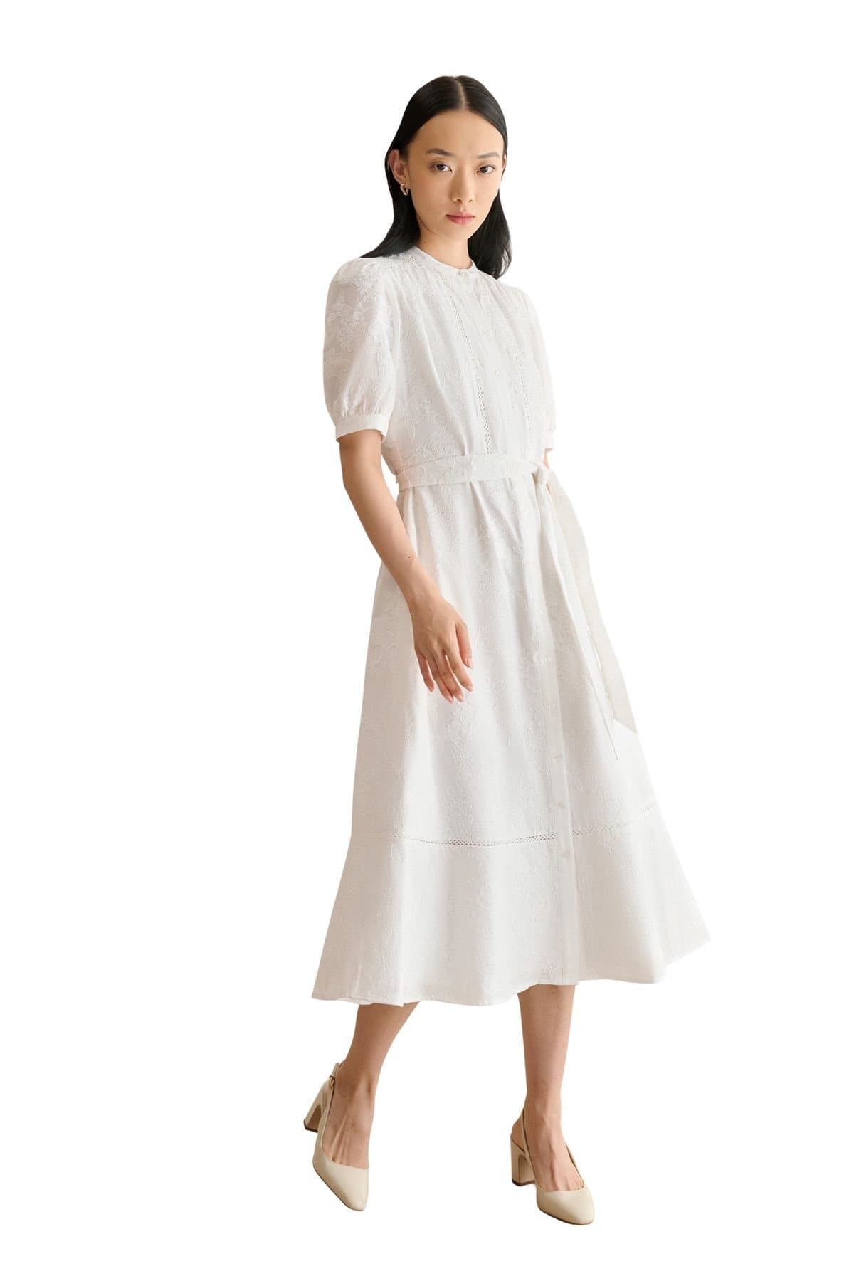 Hobbs London Hobbs London Women's Amani Short Sleeve Midi Dress in Natural White