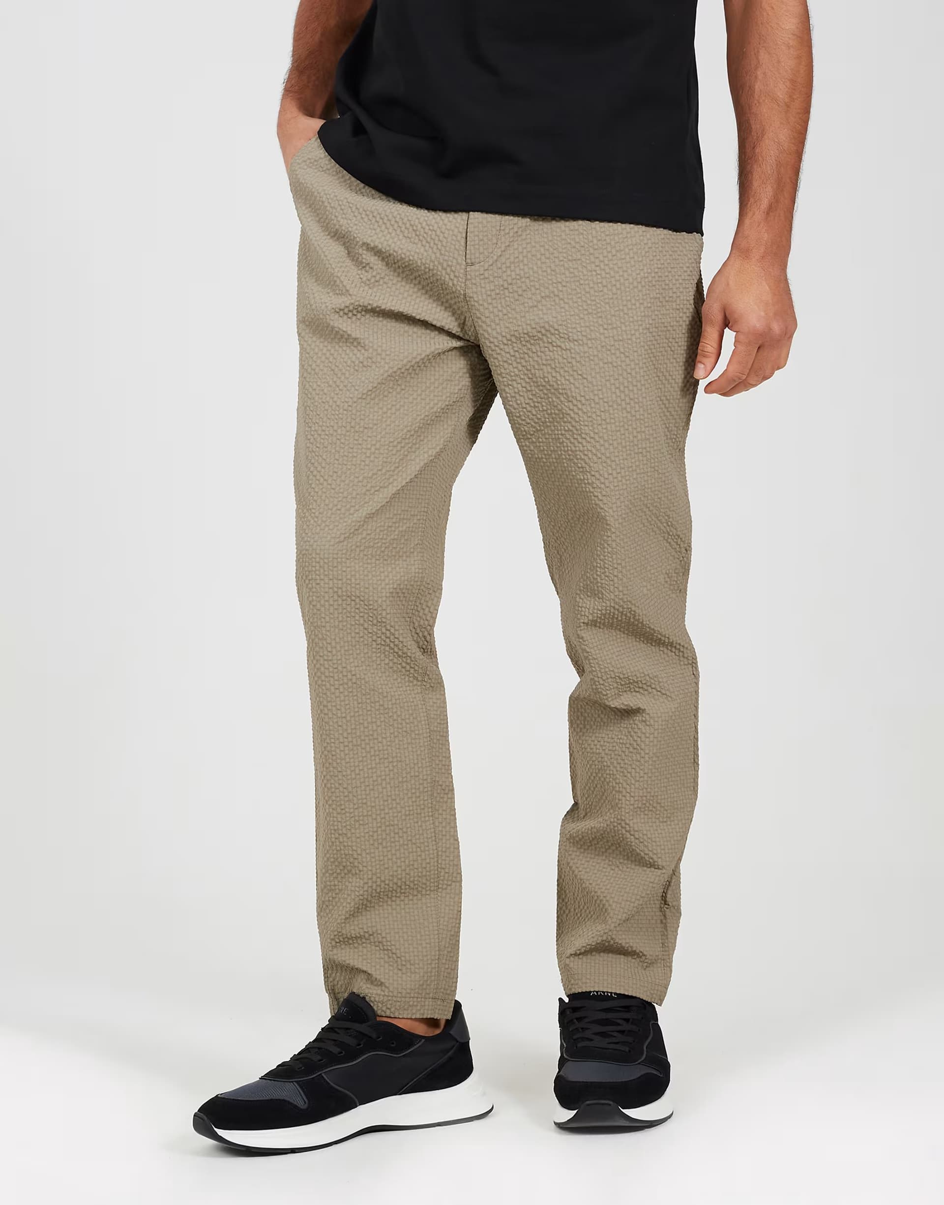 ASOS Brave Soul Straight leg seersucker trousers in taupe